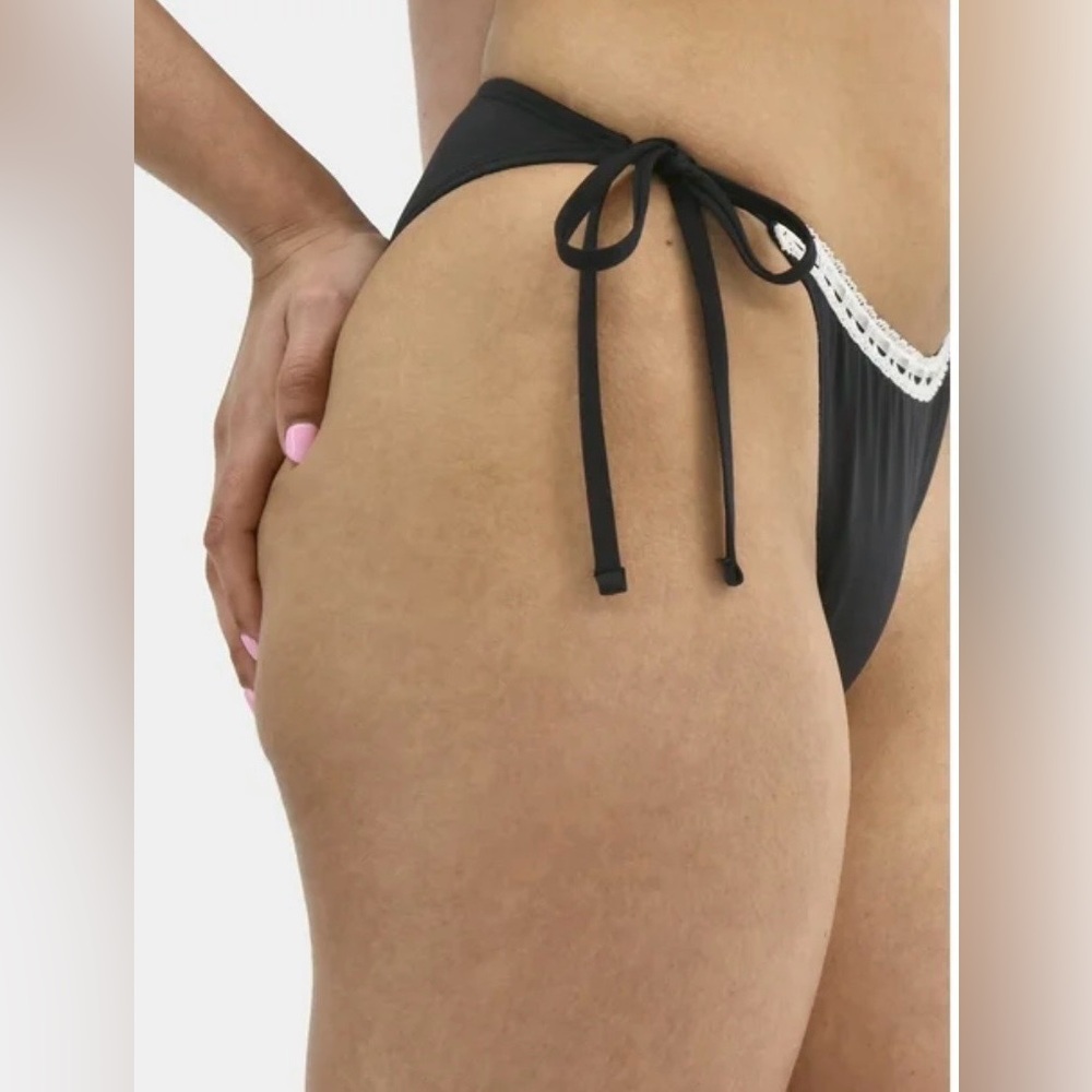 NEW Celebrity Pink Women's Swim Side Tie Bikini Bottom Black w/Lace - Picture 2 of 12